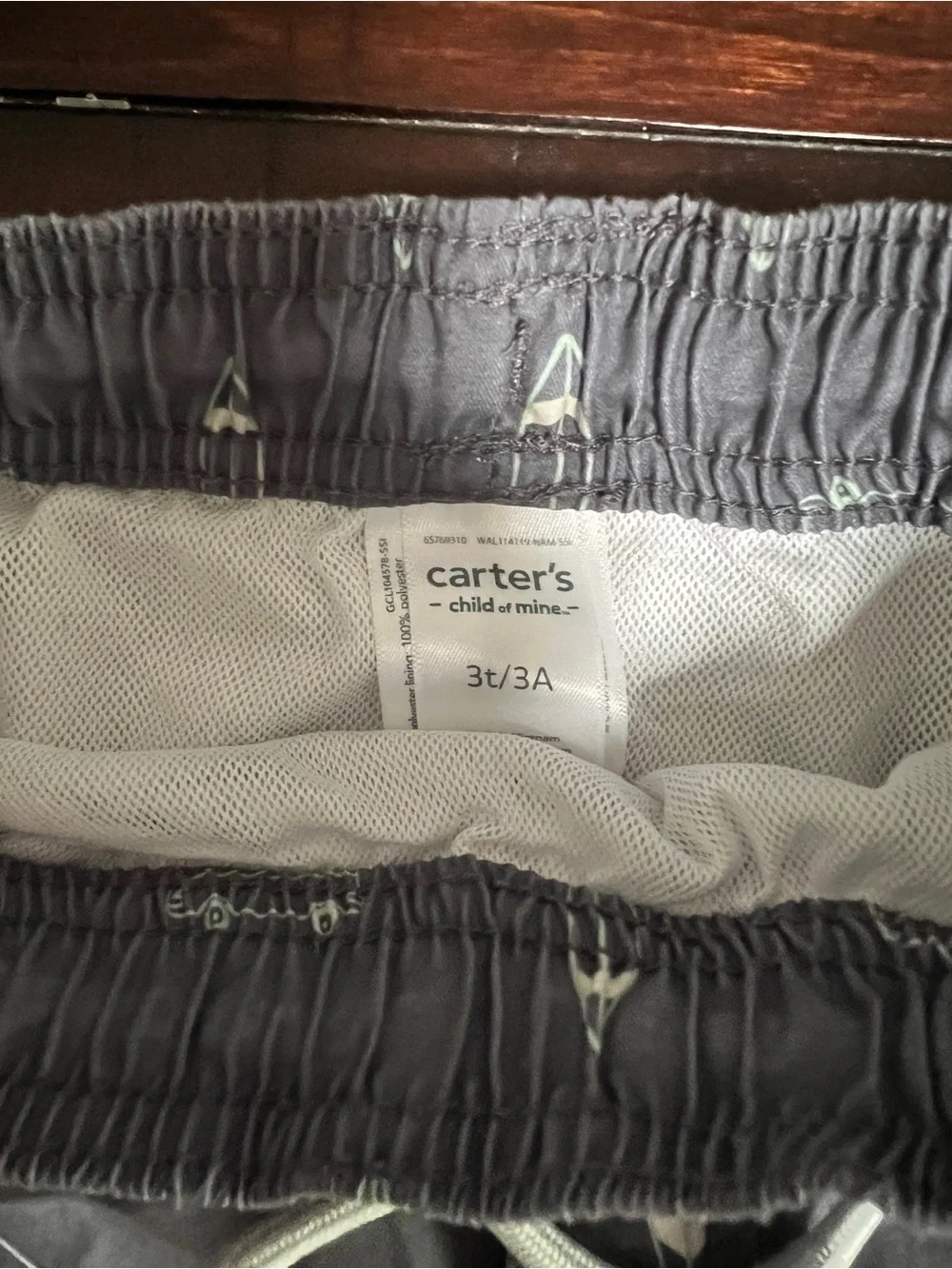 Carter's Gray Swim Trunks with Light Teal Surfboard & Van Print